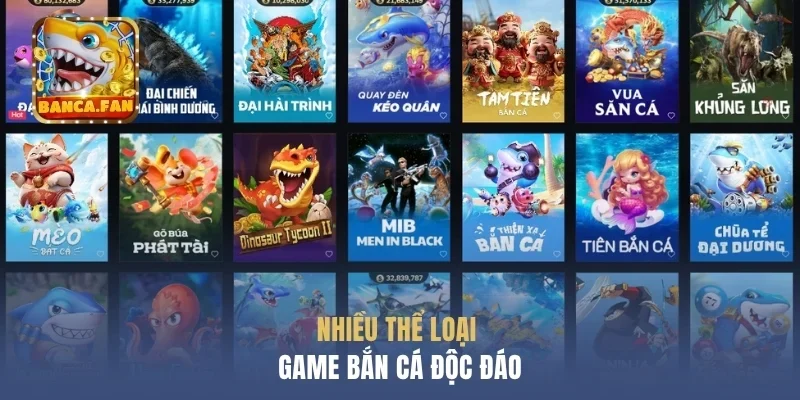 Nhiều thể loại game bắn cá độc đáo